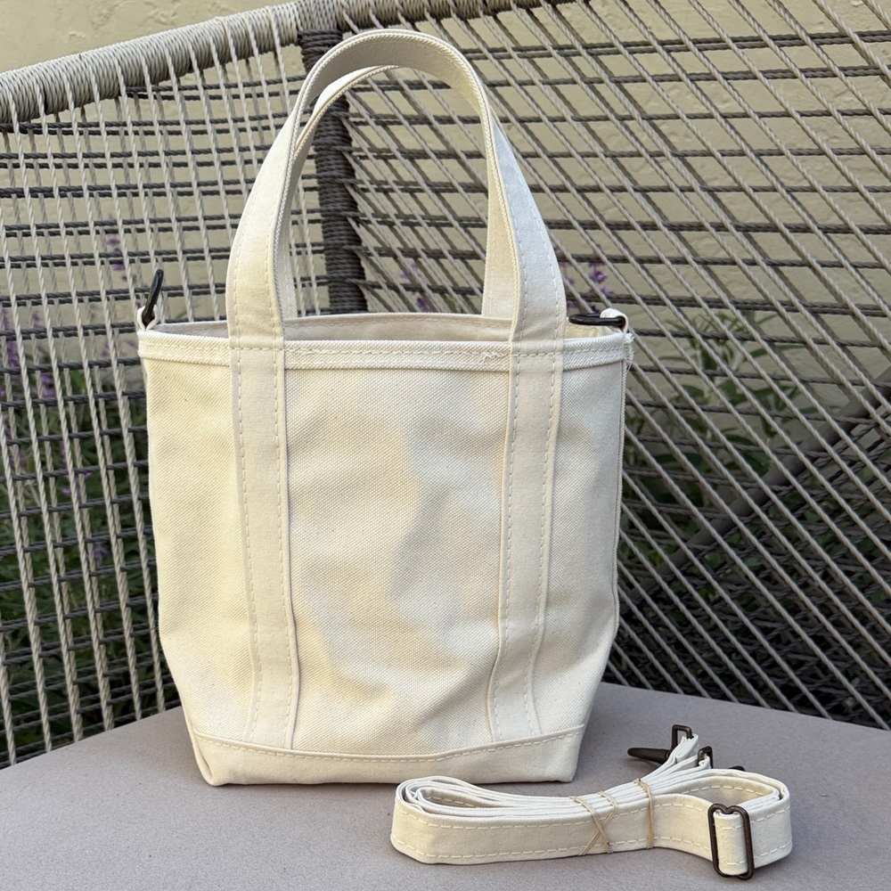 LL Bean Cream Canvas Small Tote Bag with Strap and Zipper. - Picture 2 of 6